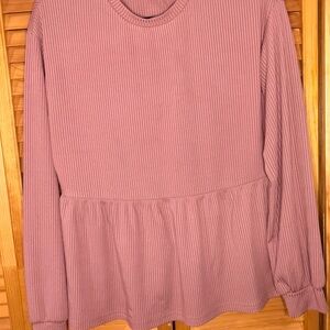 SHEIN Mauve Ribbed Peplum Top
